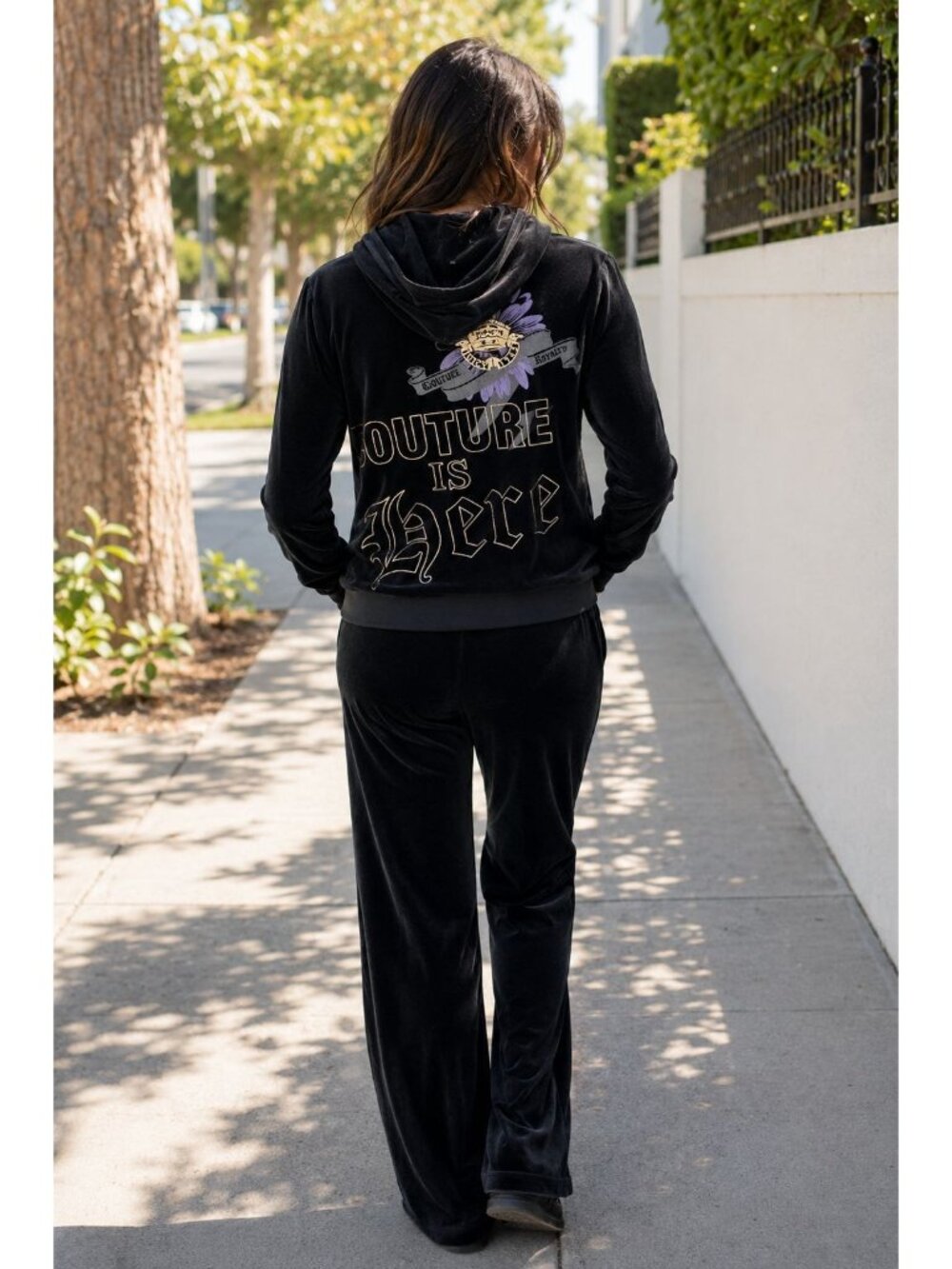 VTG Y2K Juicy Couture "Couture Is Here" Velour Tracksuit Set XL Black